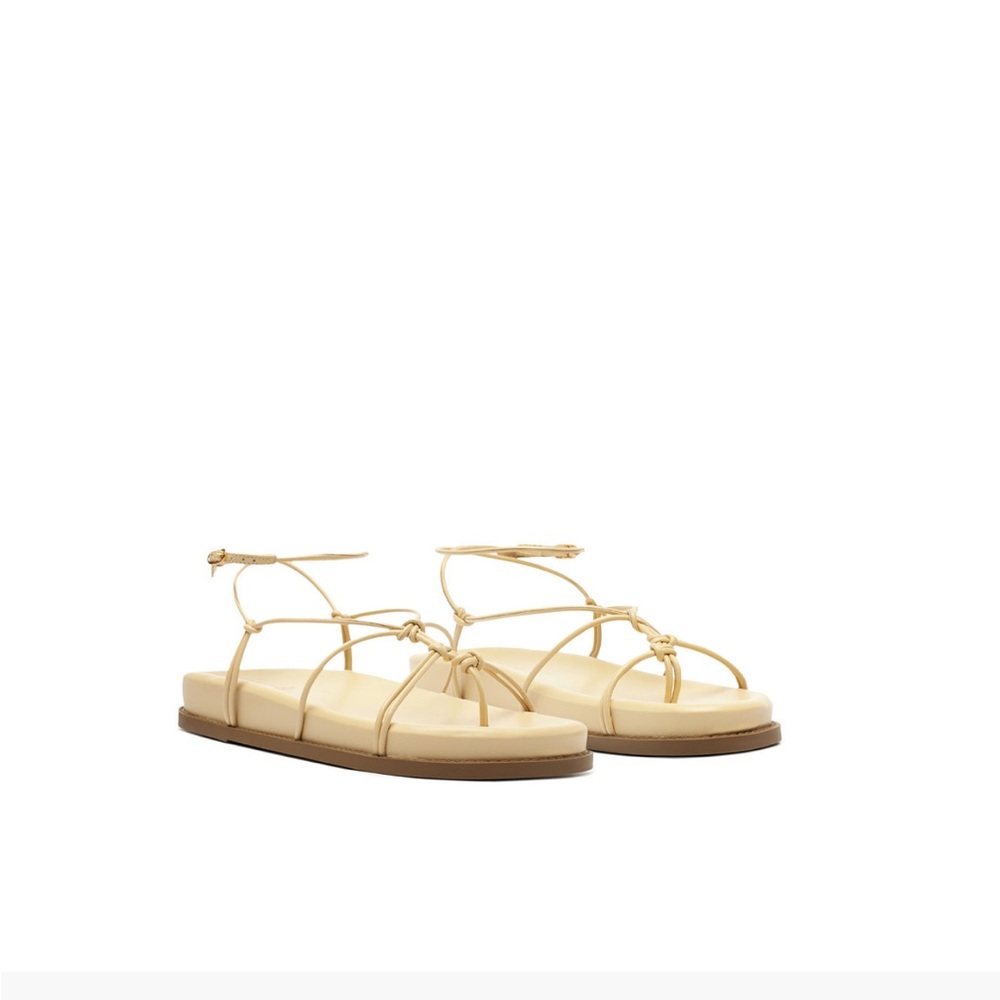 Schultz Cream Strappy Ankle-Tie Flat Sandals